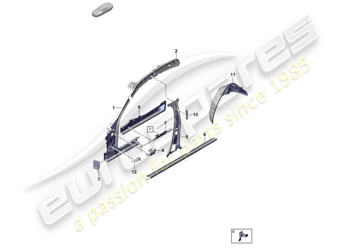 porsche 2025 (panamera 976) diagramme de la partie intérieure de la partie latérale