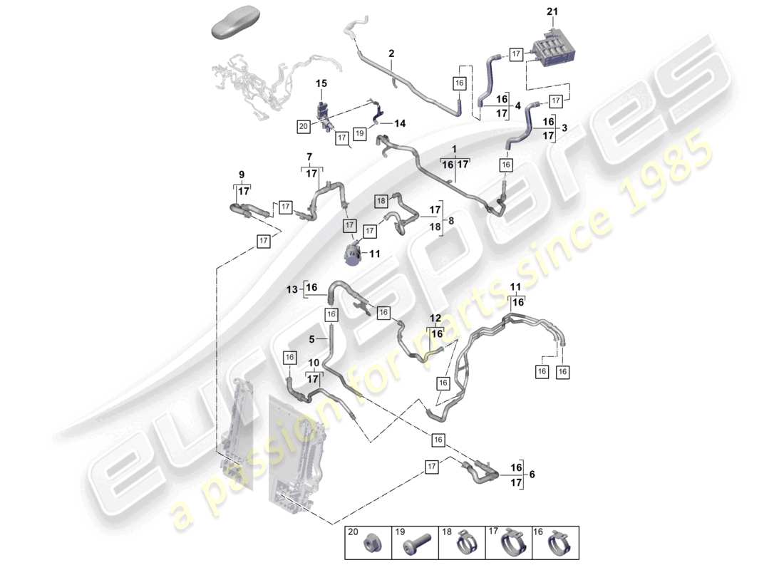 porsche 2025 (panamera 976) système de chauffage et de climatisation avant pour véhicules à propulsion hybride pour véhicules avec préchauffage du moteur schéma des pièces