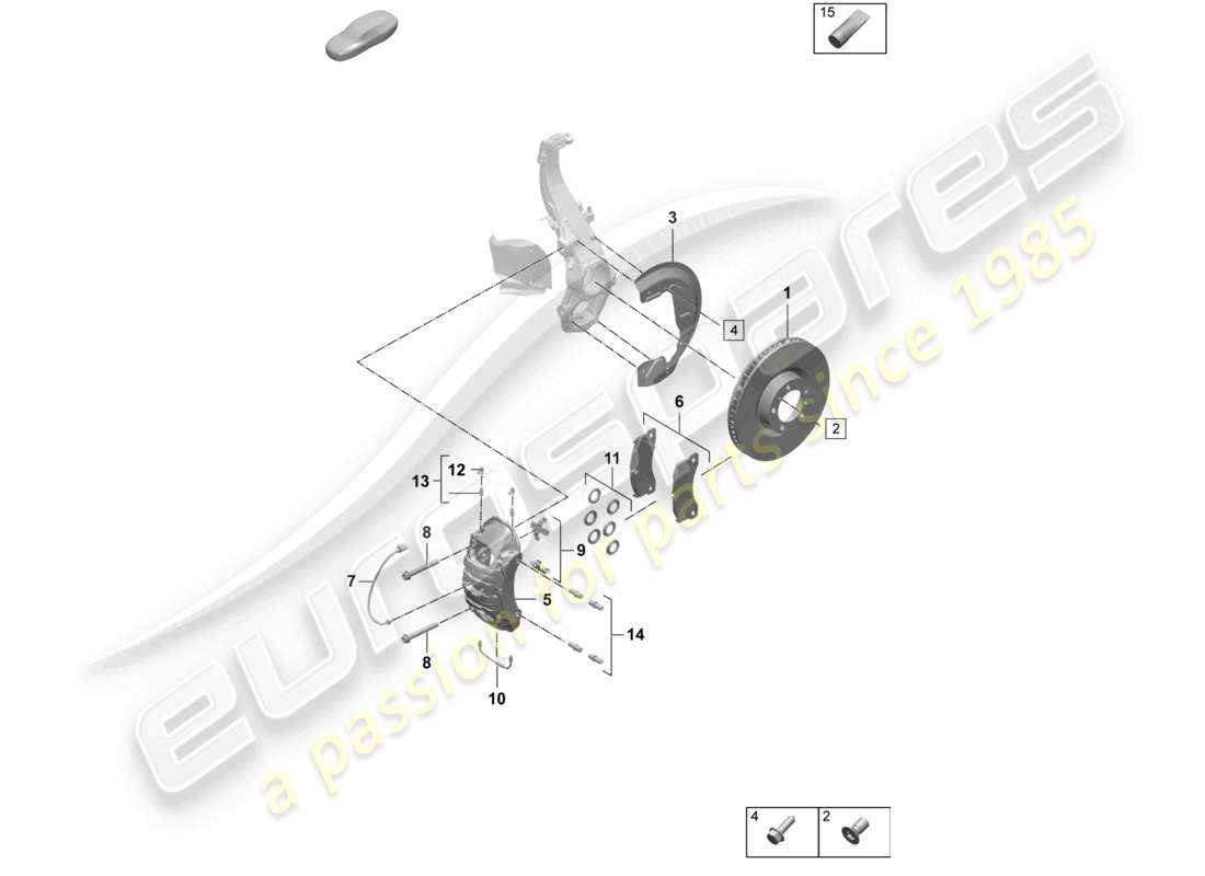 porsche 2026 (taycan 9j1-2) frein à disque 18 essieu avant rouge schéma des pièces