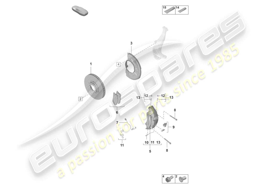porsche 2022 (panamera 971-2) schéma des pièces de l'essieu avant du frein à disque pccb