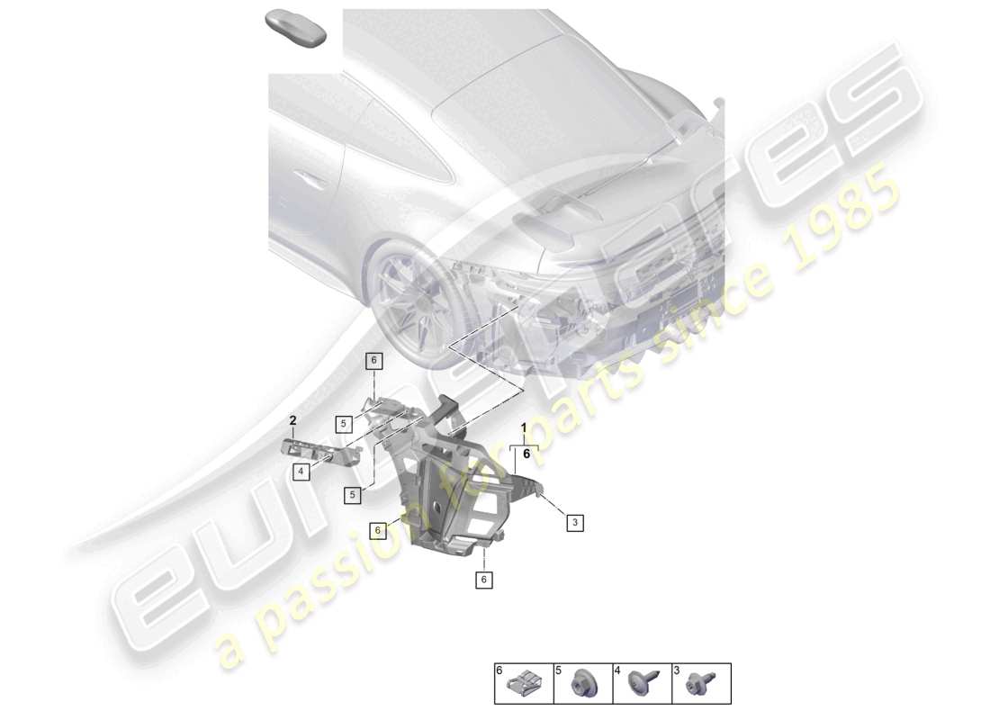 porsche 2025 (992-2 gt3) schéma des pièces de fixation du pare-chocs arrière