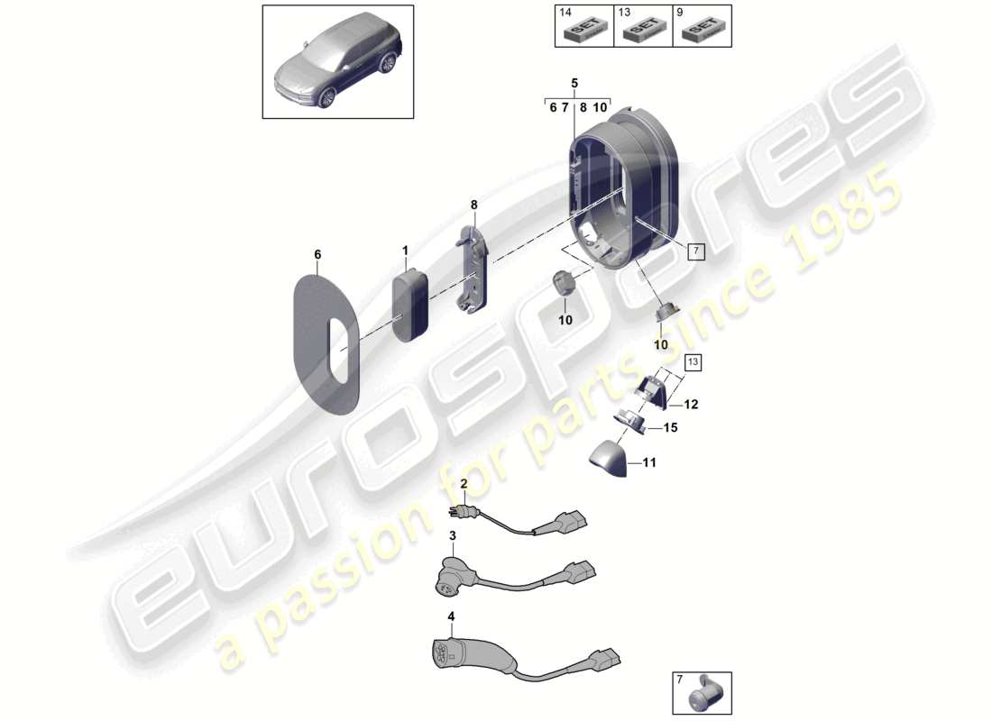 porsche 2024 (cayenne e3 9ya/9yb) câble de charge pour la recharge à page d'accueil pour les véhicules à propulsion hybride porsche schéma des pièces de connexion du chargeur mobile