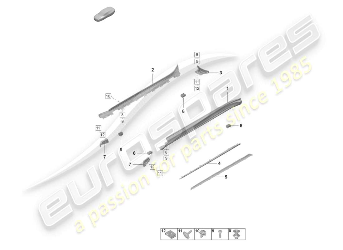 porsche 2023 (taycan 9j1-1) schéma des pièces des accessoires de garniture de longeron