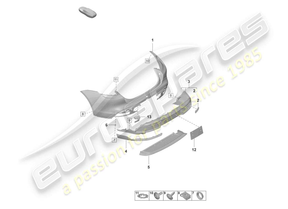 porsche 2023 (taycan 9j1-1) schéma des pièces du pack sport design pour pare-chocs arrière