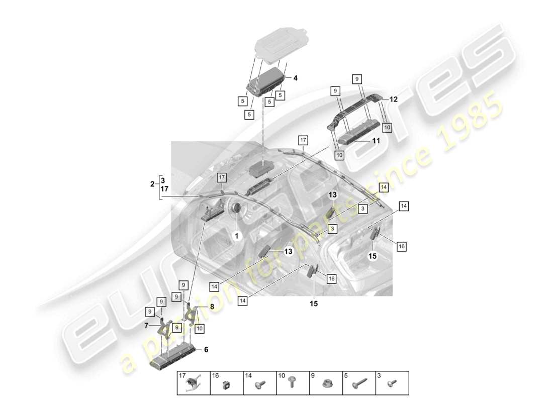 porsche 2024 (cayenne e3 9ya/9yb) schéma des pièces de l'airbag