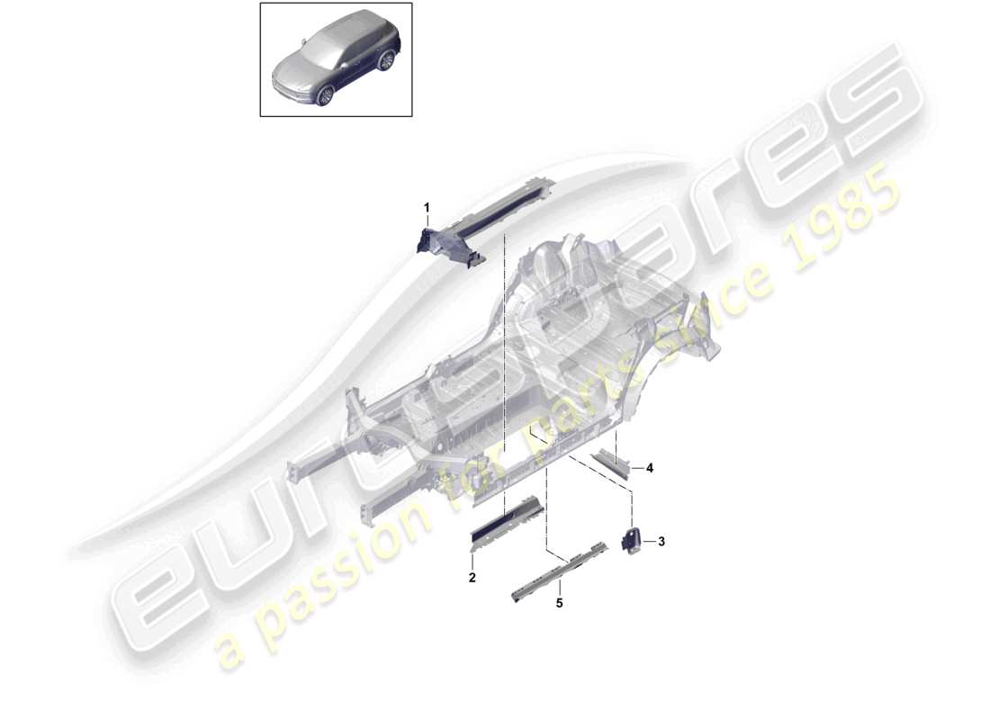 porsche 2024 (cayenne e3 9ya/9yb) schéma des pièces des longerons du châssis