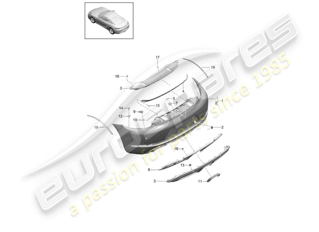 porsche 2021 (718 cayman) schéma des pièces du pack sport design pour pare-chocs arrière