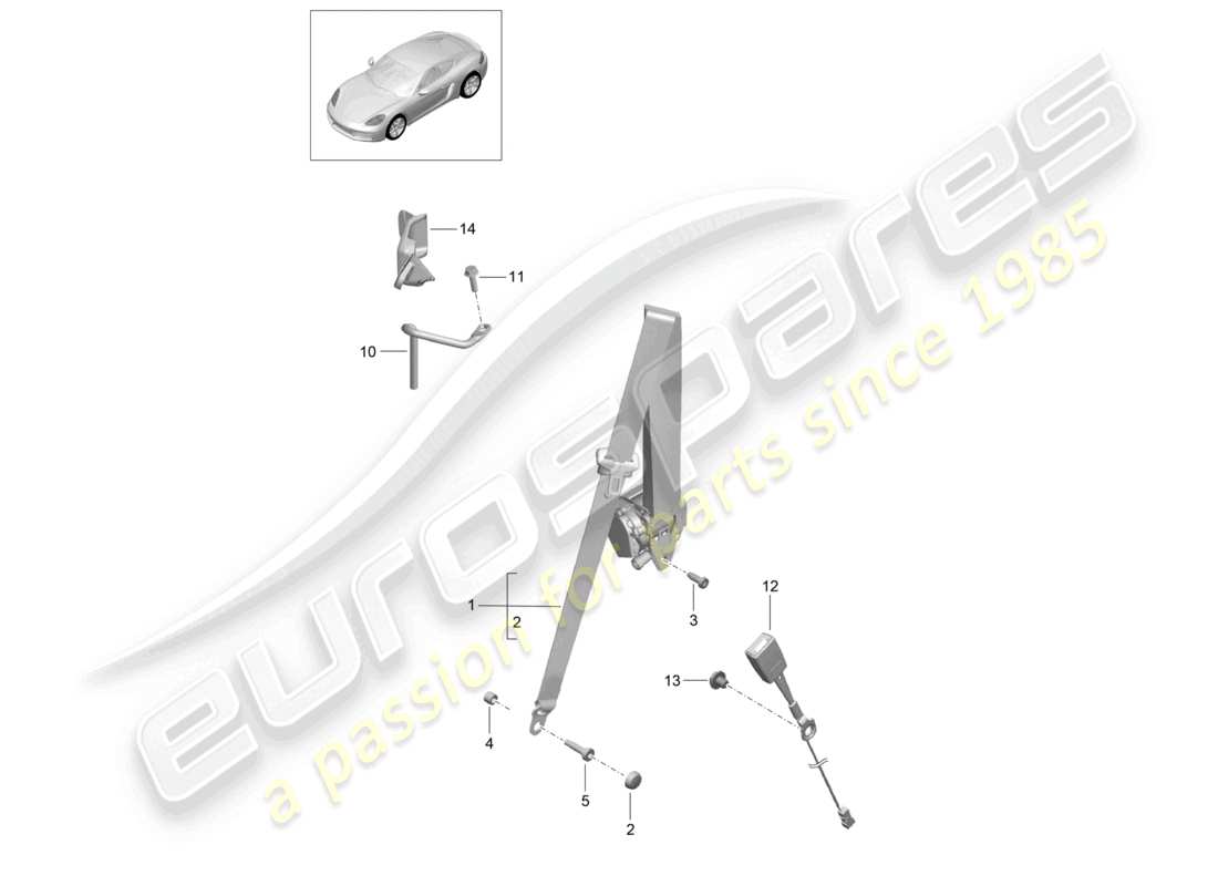 porsche 2021 (718 cayman) ceinture de sécurité à trois points schéma des pièces