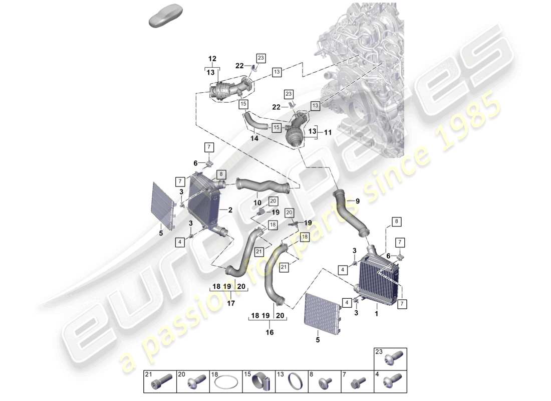 porsche 2026 (panamera 976) schéma des pièces du tuyau de pression du refroidisseur d'air de suralimentation
