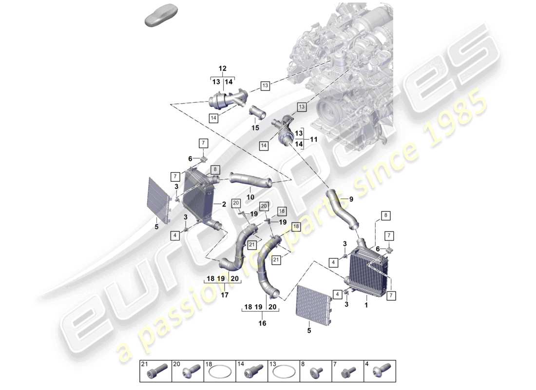 porsche 2026 (panamera 976) schéma des pièces du tuyau de pression du refroidisseur d'air de suralimentation