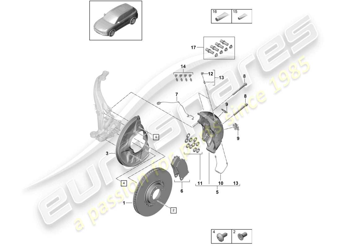 porsche 2024 (cayenne e3 9ya/9yb) frein à disque 20 schéma des pièces de l'essieu avant