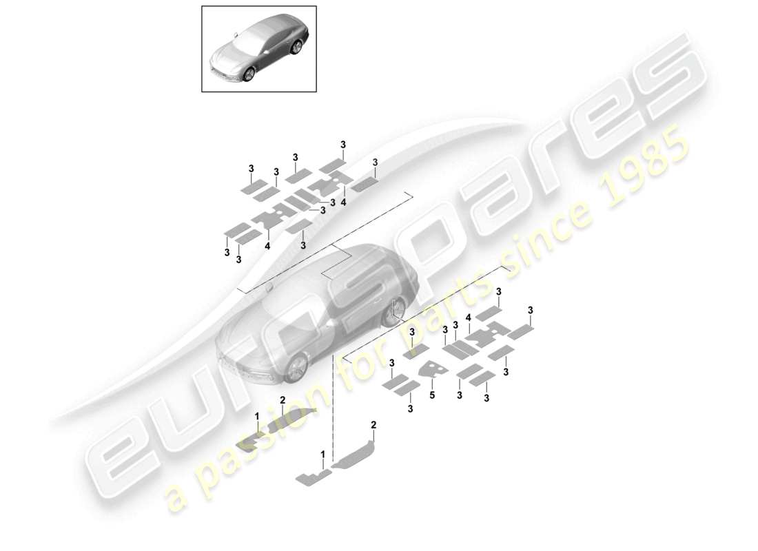 porsche 2021 (panamera 971-1) diagramme des pièces du tampon adhésif extérieur de l'absorbeur de bruit