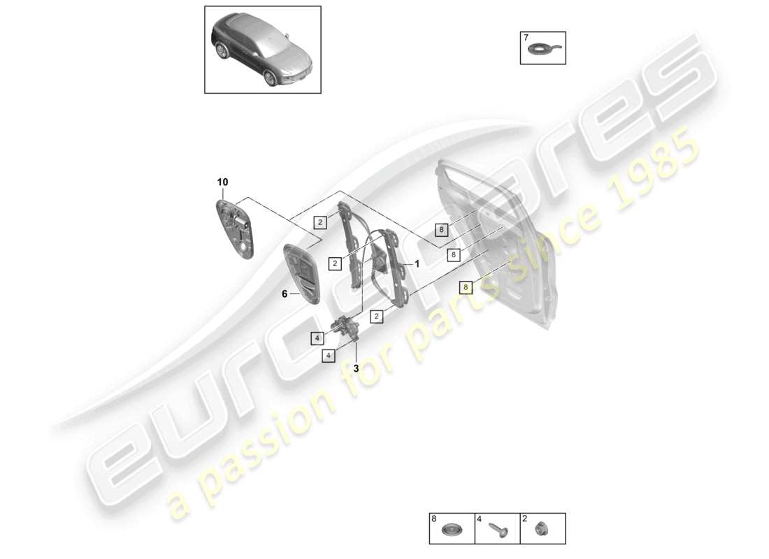 porsche 2021 (cayenne e3 9ya/9yb) schéma des pièces du support d'assemblage arrière du lève-vitre