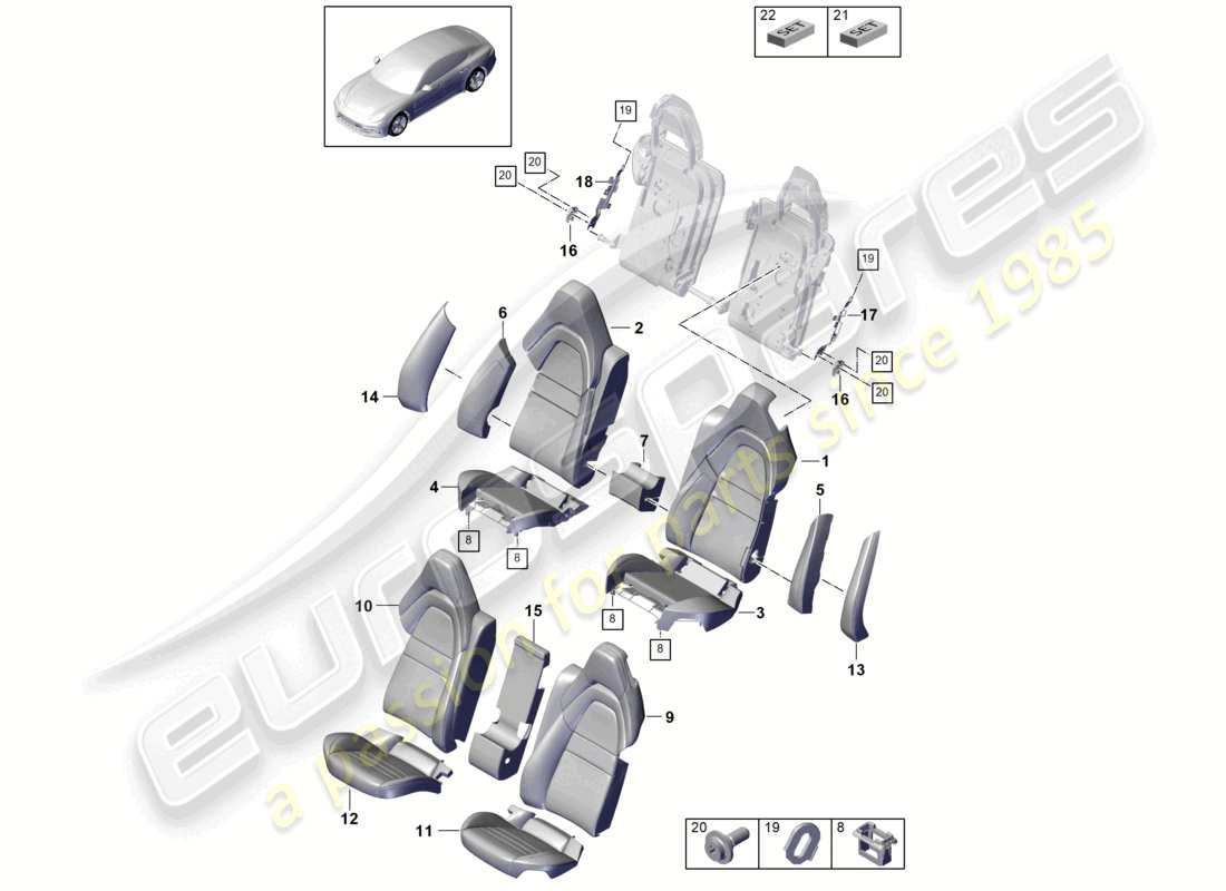 porsche 2021 (panamera 971-1) siège arrière confort siège confort version confort housses de dossier en mousse housses de siège diagramme des pièces