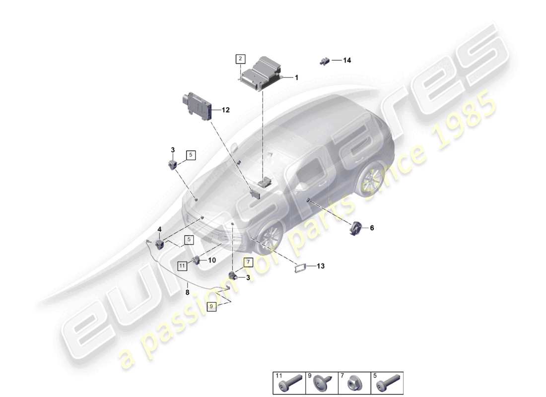 porsche 2026 (cayenne e3 pa) unité de contrôle airbag capteurs capteur de pression protection des piétons schéma des pièces