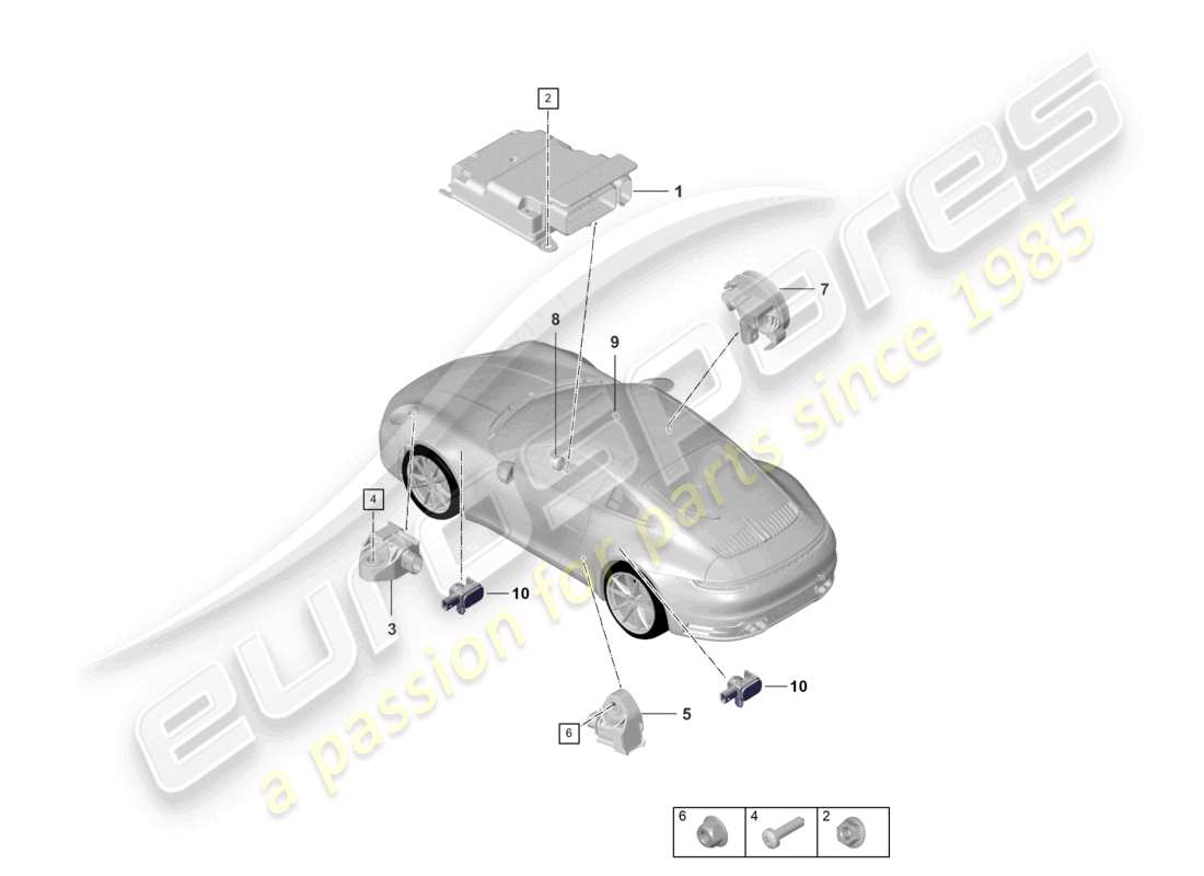 porsche 2022 (992-1) unité de commande pour airbag capteur de collision pour airbag schéma des pièces