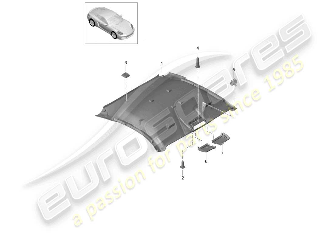 porsche 2025 (718 cayman) garniture de toit schéma des pièces