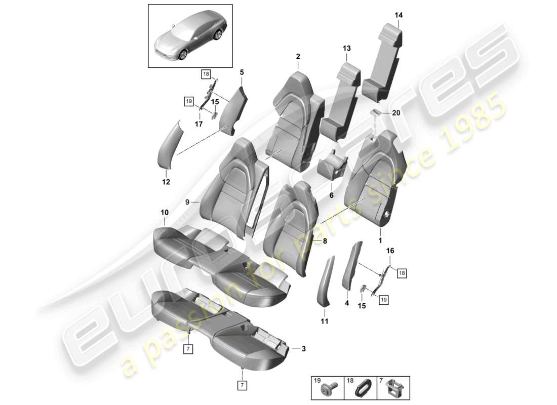 porsche 2021 (panamera 971-1) siège arrière confort siège confort version confort housses de dossier en mousse housses de siège diagramme des pièces