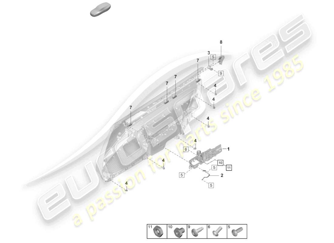 porsche 2022 (992-1 gt3/rs/st) panneau de porte fixations accessoires diagramme des pièces