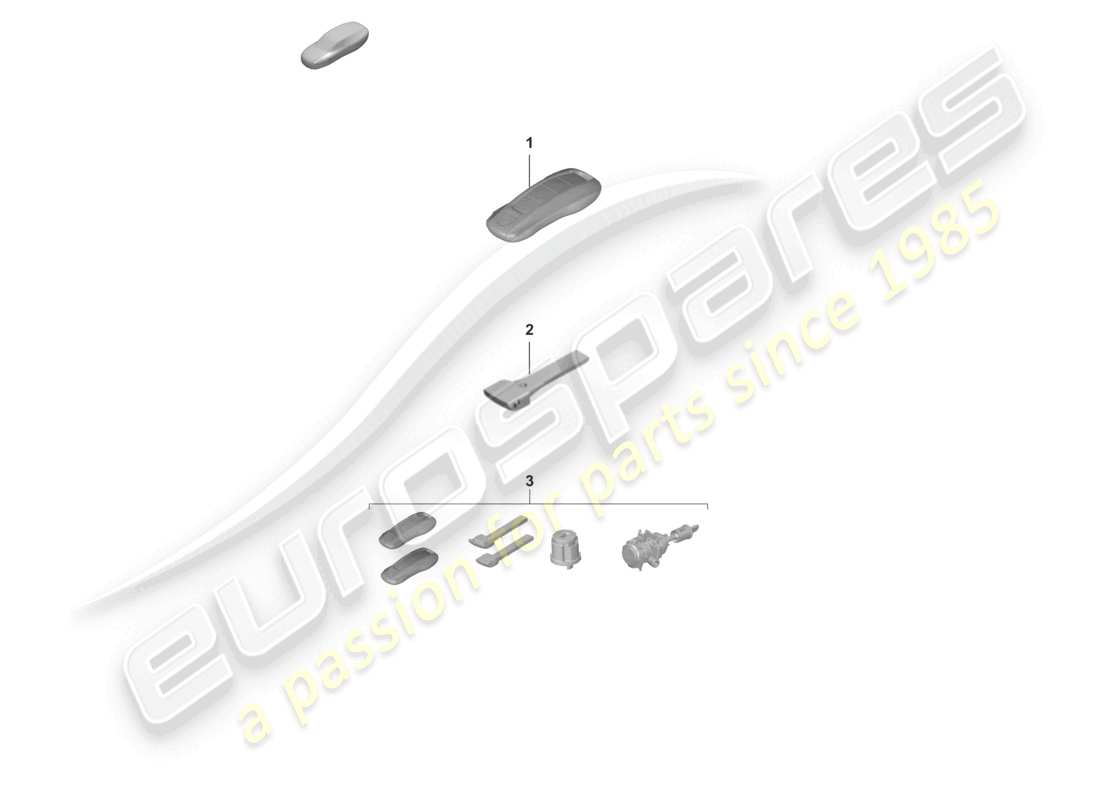 porsche 2022 (992-1 gt3/rs/st) transmetteur portatif clé de secours avec serrure spécifique 1 ensemble de cylindres de serrure avec émetteur portatif et clé de secours sans numéro de serrure stipulé schéma des pièces