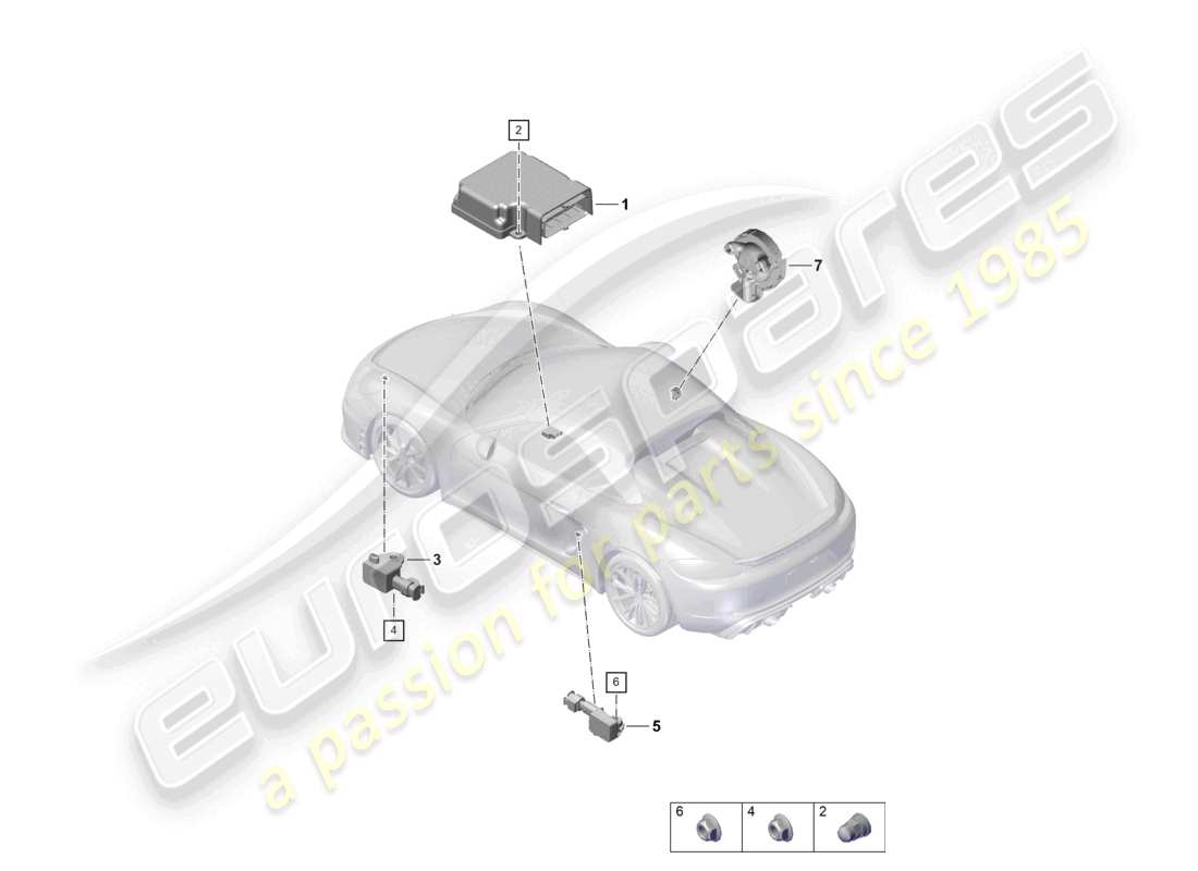 porsche 2023 (718 boxster spyder) unité de commande pour airbag capteur de pression schéma des pièces de l'airbag