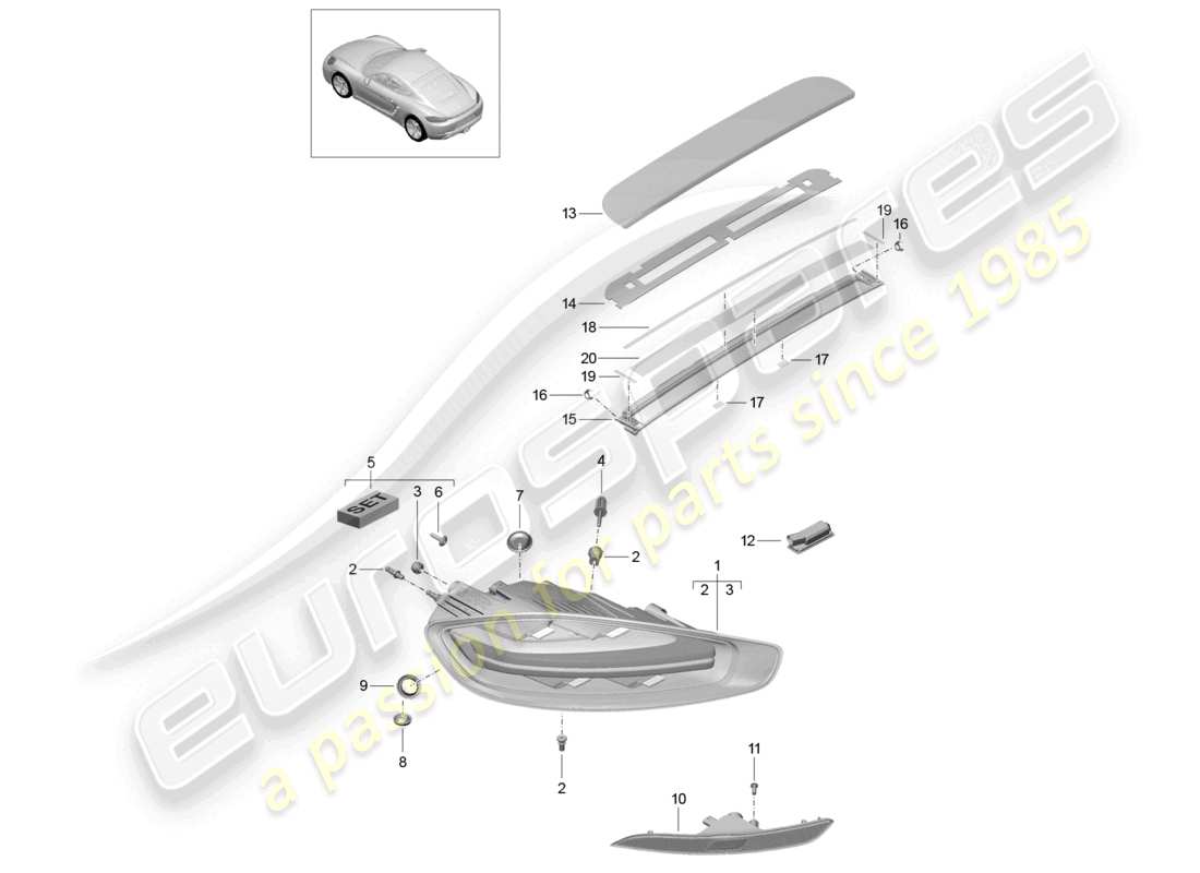 porsche 2025 (718 cayman) feu arrière éclairage de plaque d'immatriculation feu stop supplémentaire feu antibrouillard arrière schéma des pièces