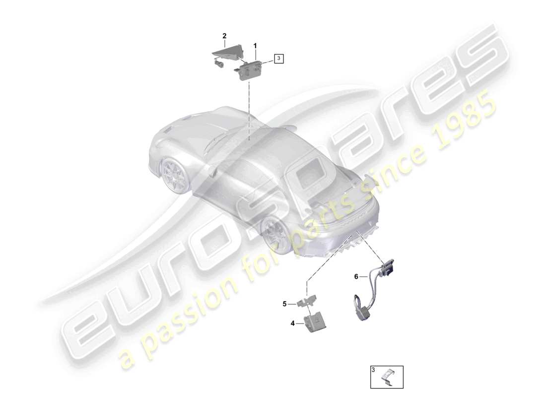 porsche 2026 (992-2 gt3) caméra frontale pour les programmes d'assistance à la conduite caméra de recul vue de dessus réelle schéma des pièces