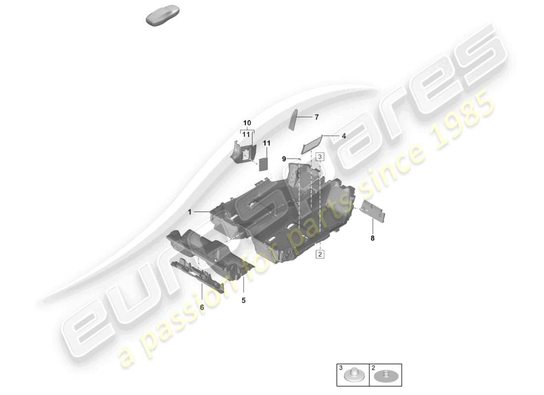 porsche 2022 (992-1 turbo / s) schéma des pièces des garnitures de sol (tapis)