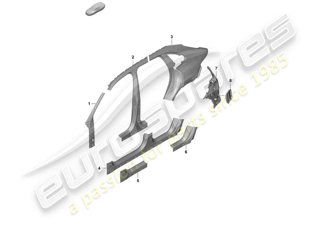 porsche 2025 (cayenne e3 pa) partie latérale extérieure partie sectionnelle - panneau latéral diagramme des pièces