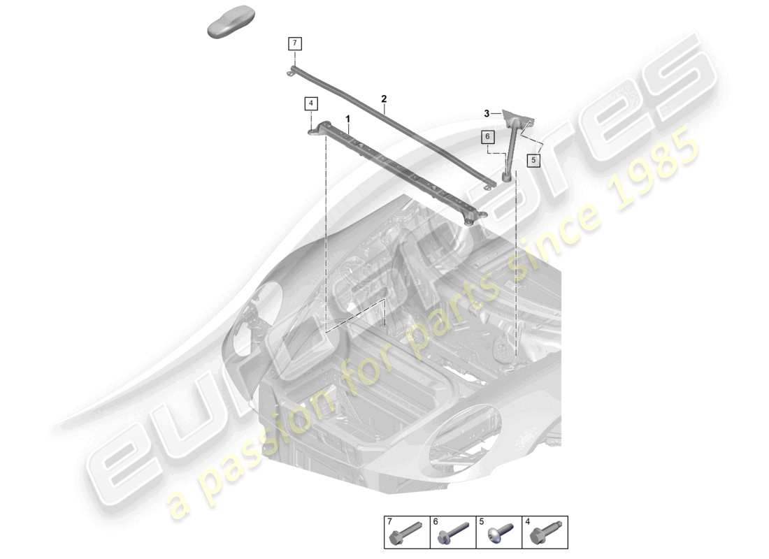 porsche 2026 (992-2 gt3) schéma des pièces des accessoires de la jambe de force avant du dôme