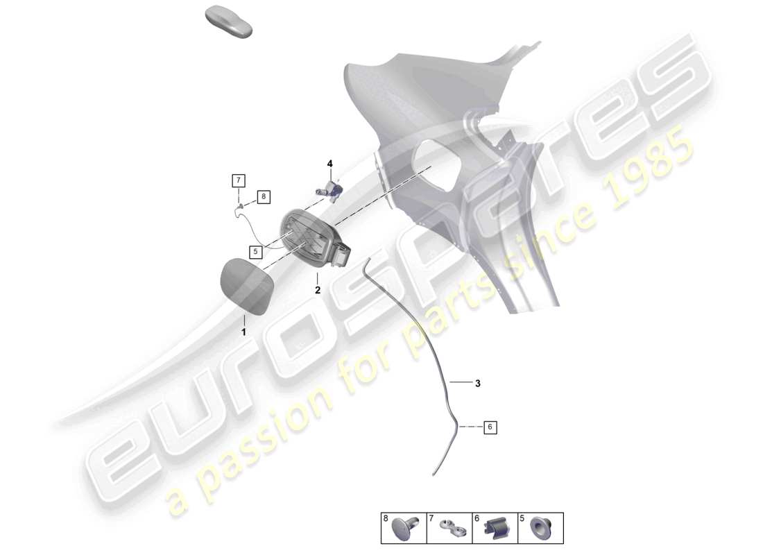 porsche 2026 (cayenne e3 pa) schéma des pièces du module de trappe de remplissage de carburant extérieur du coupé
