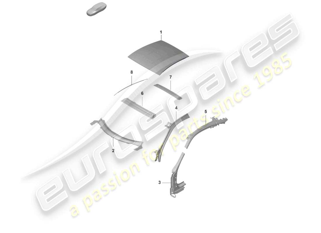 porsche 2022 (992-1 gt3/rs/st) schéma des pièces du montant a du toit