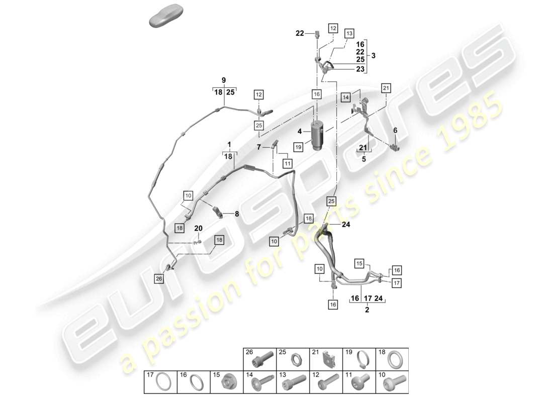 porsche 2021 (992-1 turbo / s) schéma des pièces de la conduite de réfrigérant (détendeur > déshydrateur) pour climatisation lhd