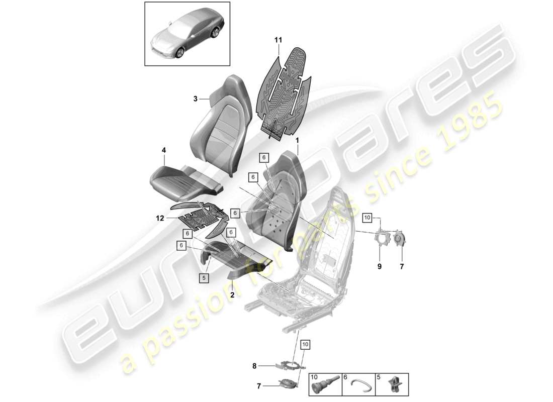 porsche 2021 (panamera 971-1) pièce en mousse housse de siège siège sport composant de ventilation schéma des pièces