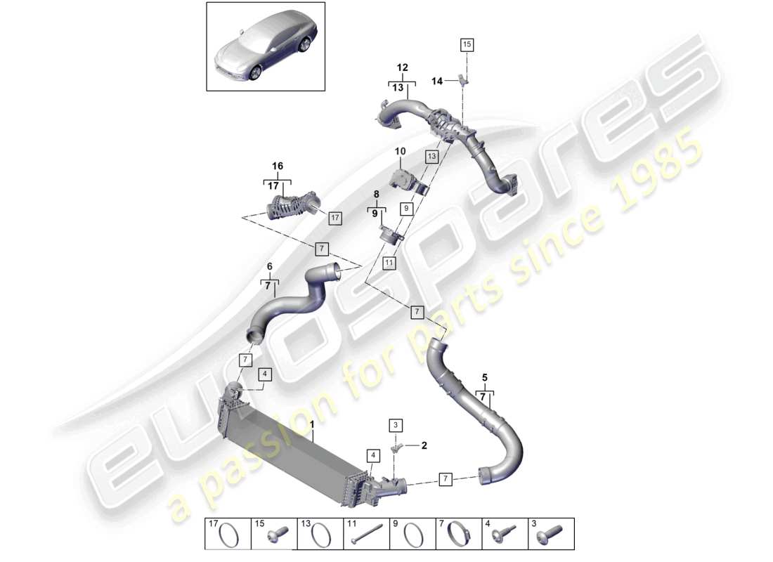 porsche 2021 (panamera 971-1) tuyau de pression du refroidisseur d'air de suralimentation schéma des pièces