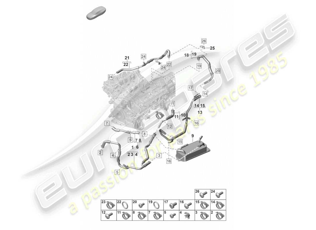 porsche 2022 (panamera 971-2) système de refroidissement du liquide de refroidissement pour véhicules à propulsion hybride schéma des pièces