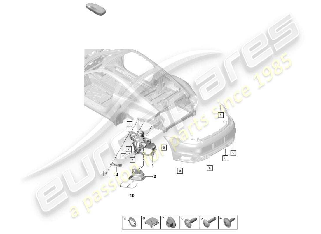 porsche 2022 (992-1 turbo / s) schéma des pièces de fixation du pare-chocs arrière