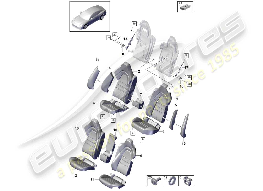 porsche 2021 (panamera 971-1) siège arrière confort siège version sport mousse partie dossier housses housses de siège diagramme des pièces
