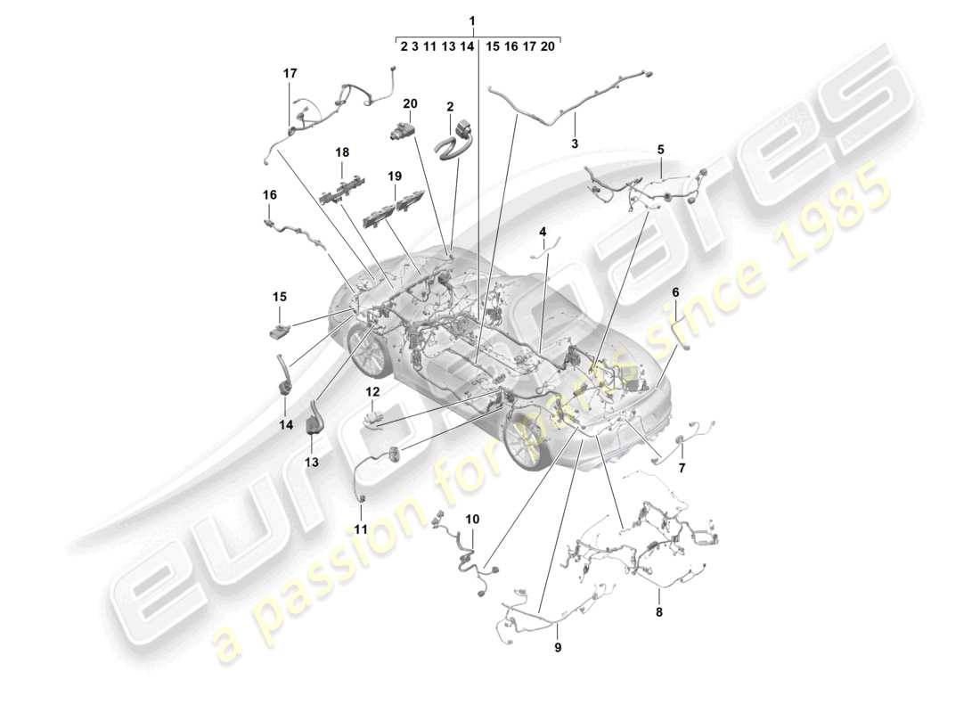 porsche 2023 (718 boxster spyder) faisceaux de câbles schéma des pièces du faisceau de câbles de l'habitacle et de la section partielle