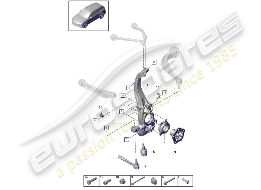 porsche 2021 (cayenne e3 9ya/9yb) support de roue montage pivotant moyeu de roue essieu avant schéma des pièces