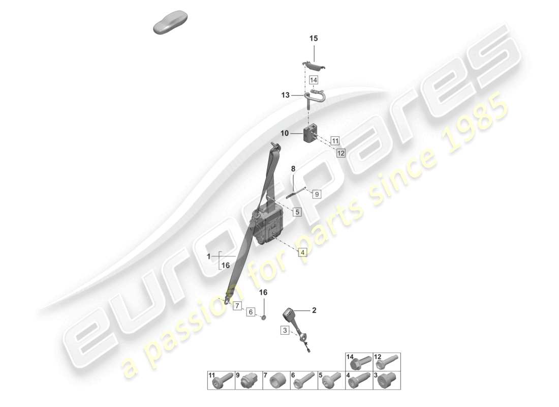 porsche 2022 (992-1 turbo / s) schéma des pièces du loquet de ceinture avant de la ceinture de sécurité à trois points