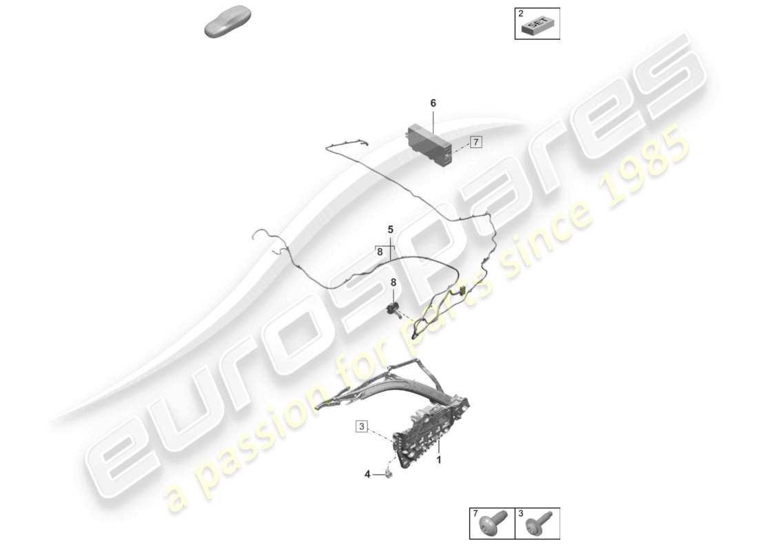 porsche 2022 (992-1 turbo / s) côté du cadre supérieur pièces individuelles et pièces électriques schéma des pièces