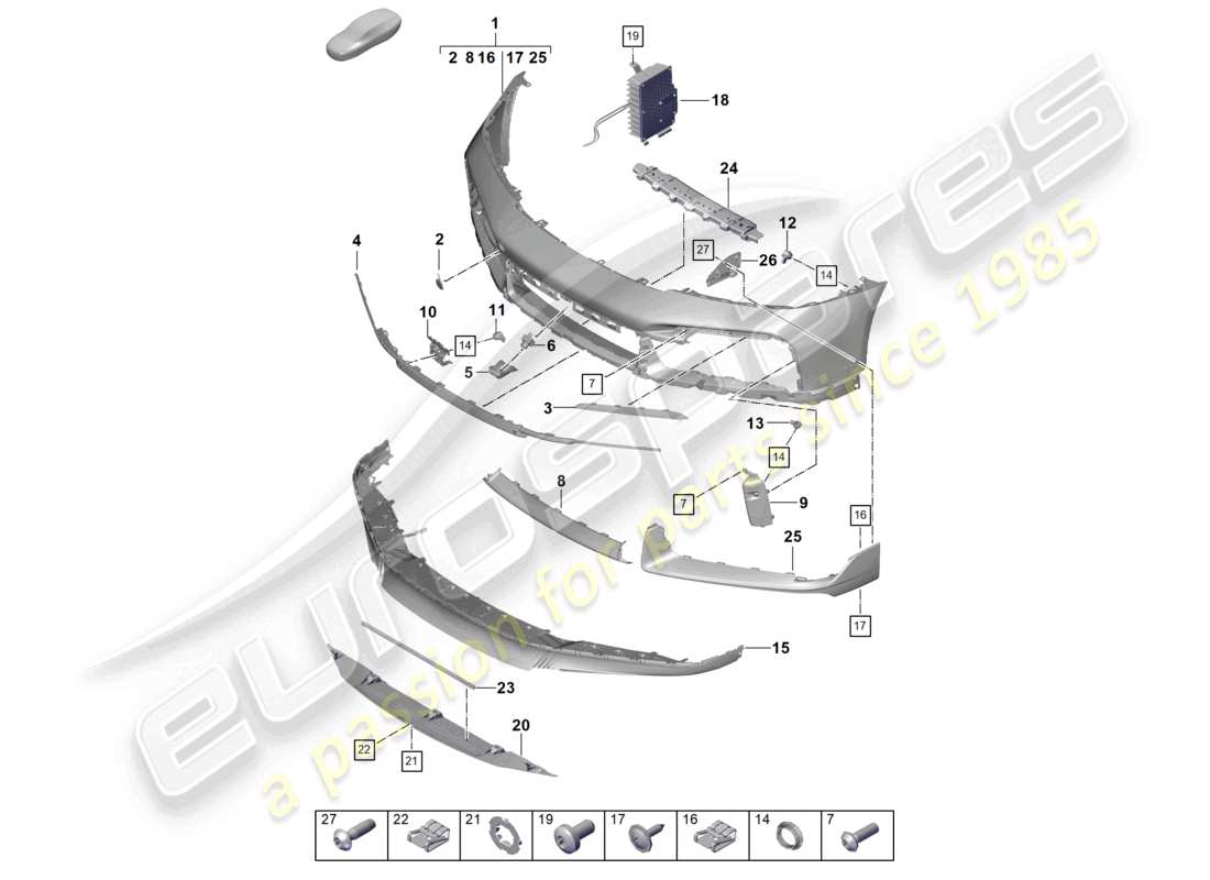 porsche 2022 (992-1 turbo / s) schéma des pièces du pack sport design pour pare-chocs avant