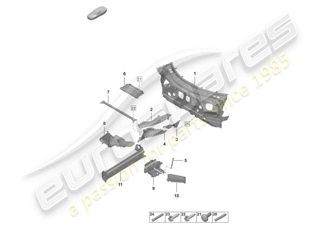 porsche 2022 (992-1 turbo / s) élément latéral du pare-feu frontal pièces individuelles diagramme des pièces