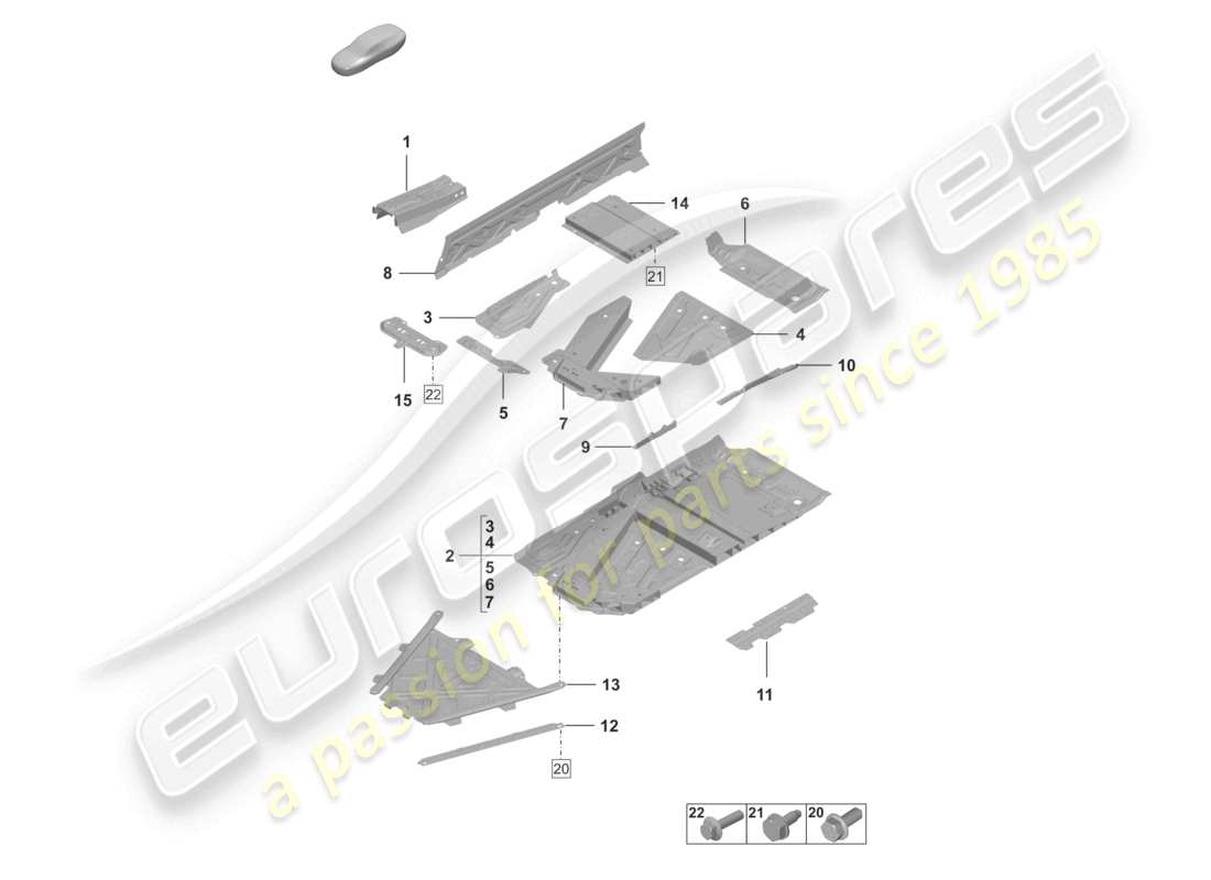 porsche 2022 (992-1 turbo / s) schéma des pièces du tunnel de la plaque inférieure