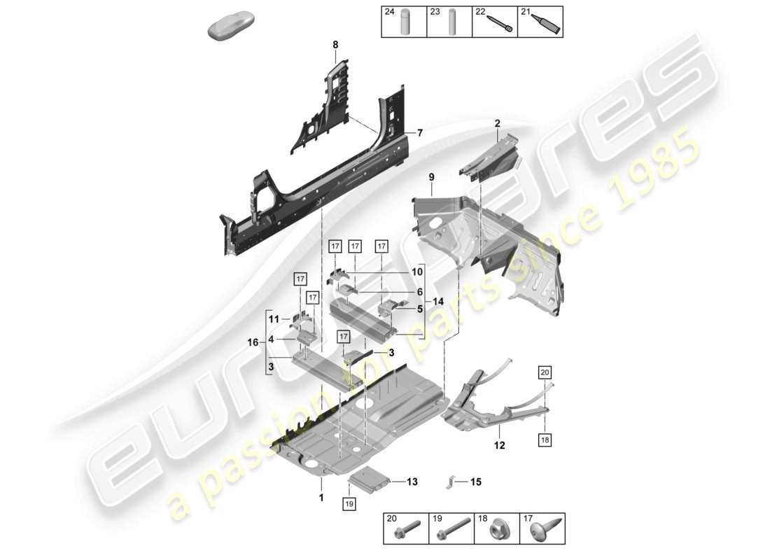porsche 2021 (718 cayman gt4) schéma des pièces centrales des plaques de plancher