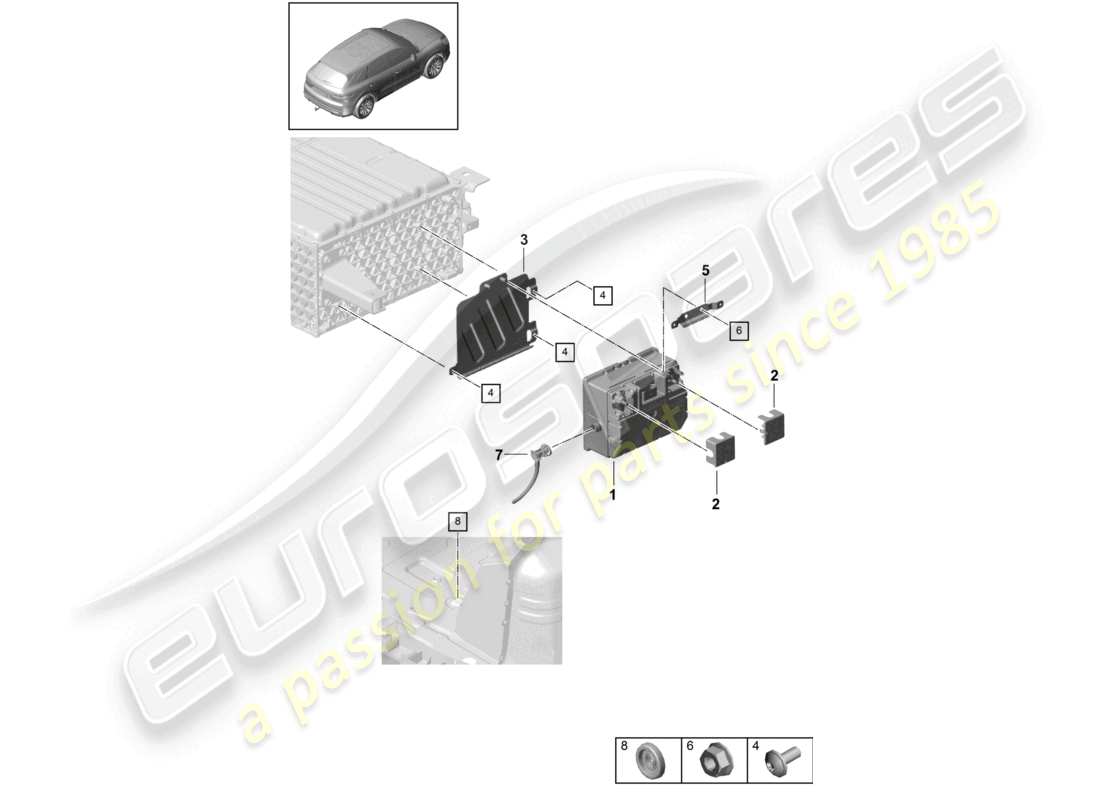 porsche 2021 (cayenne e3 9ya/9yb) schéma des pièces de la batterie 48 volts