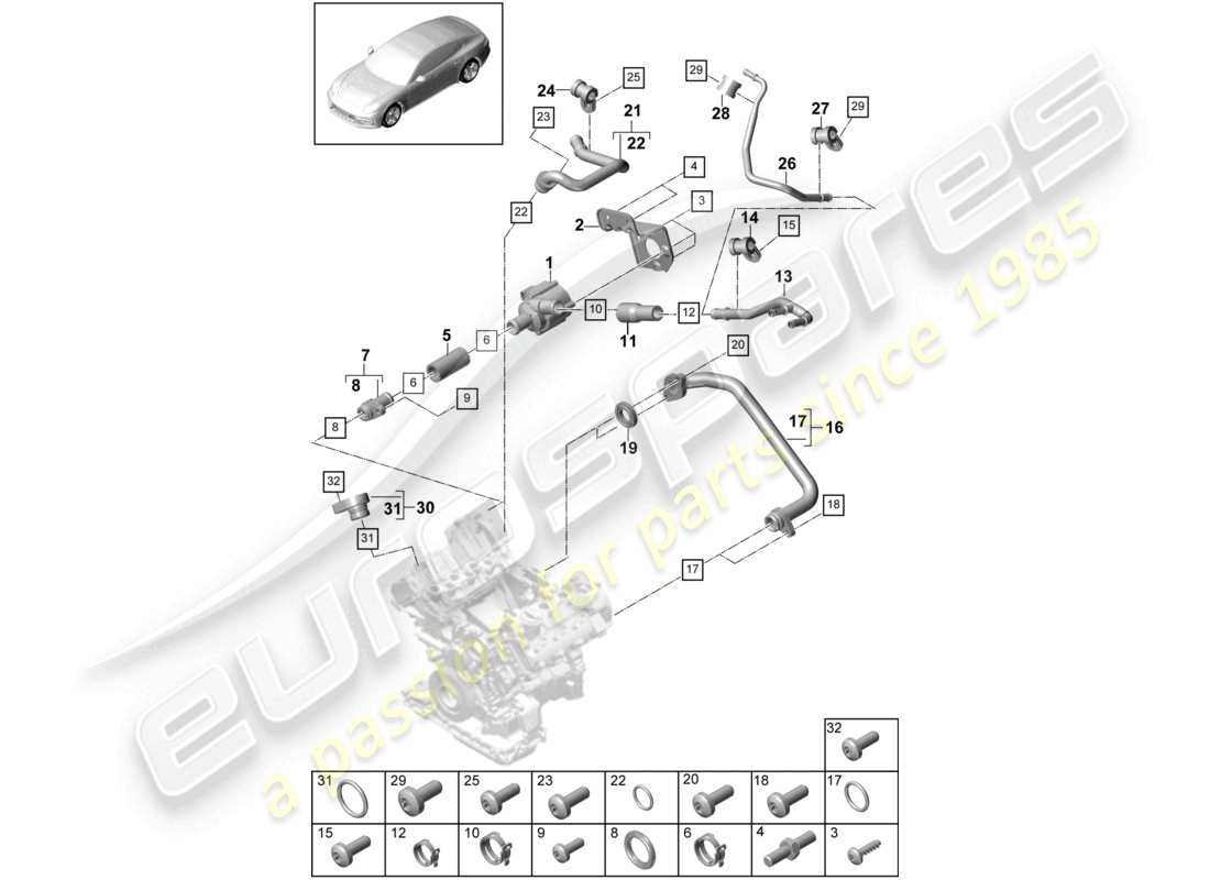 porsche 2021 (panamera 971-1) système de refroidissement du liquide de refroidissement 2 schéma des pièces