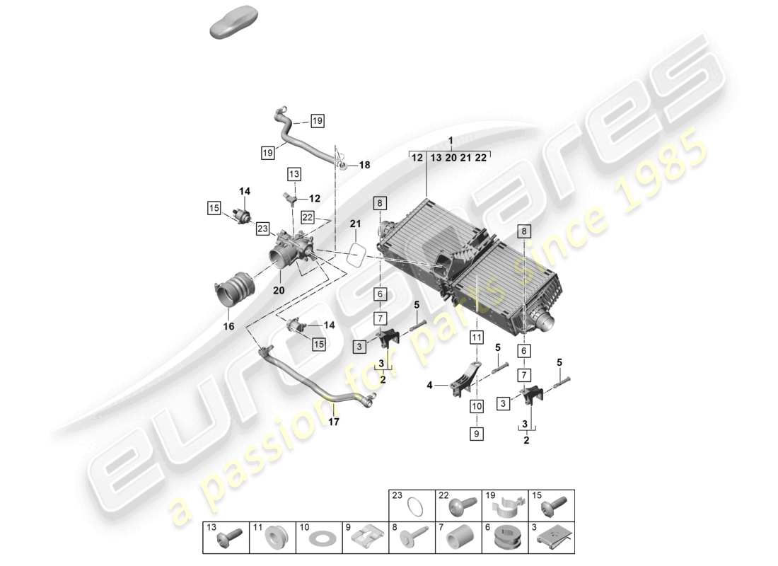porsche 2022 (992-1 turbo / s) refroidisseur d'air de charge schéma des pièces