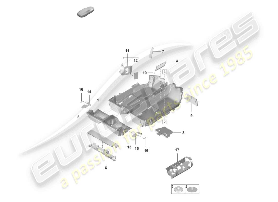 porsche 2023 (992-1 gt3/rs/st) schéma des pièces des garnitures de sol (tapis)